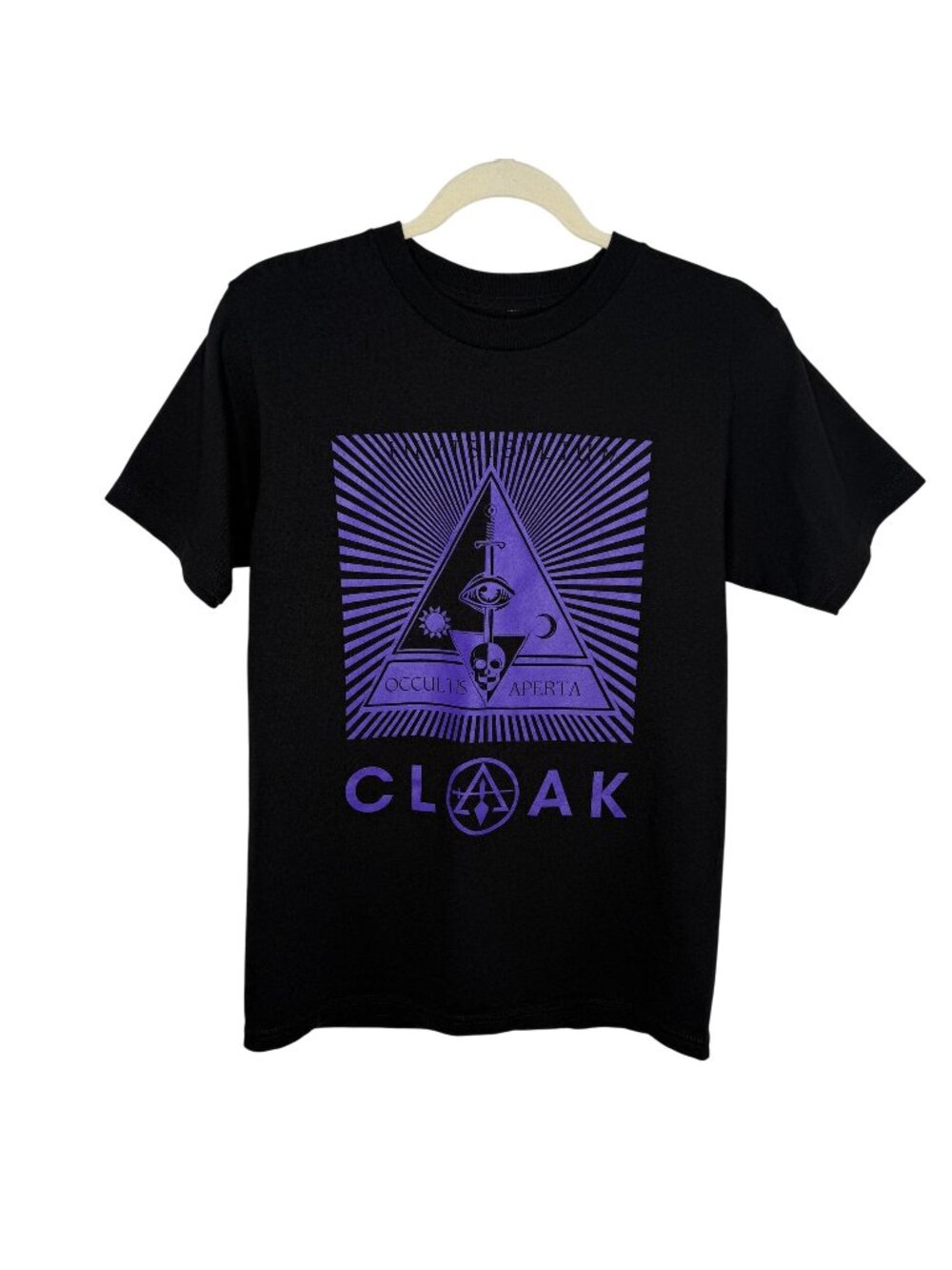 Cloak Occultis Aperta Black T-Shirt With Purple Graphic Print, S